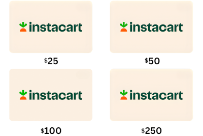 Instacart Gift Cards available in 4 values to redeem at top grocery and retail stores