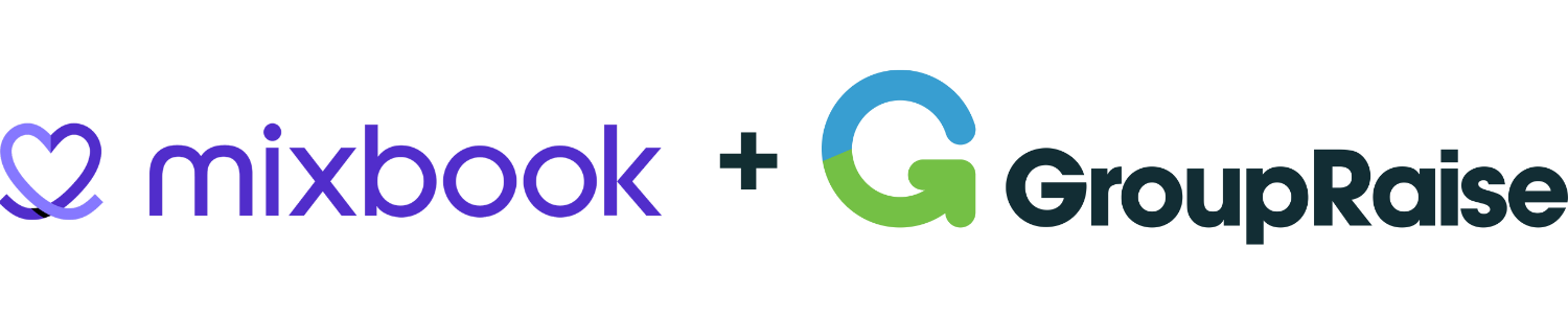 Mixbook logo and GroupRaise logo